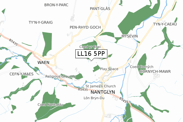 LL16 5PP map - small scale - OS Open Zoomstack (Ordnance Survey)