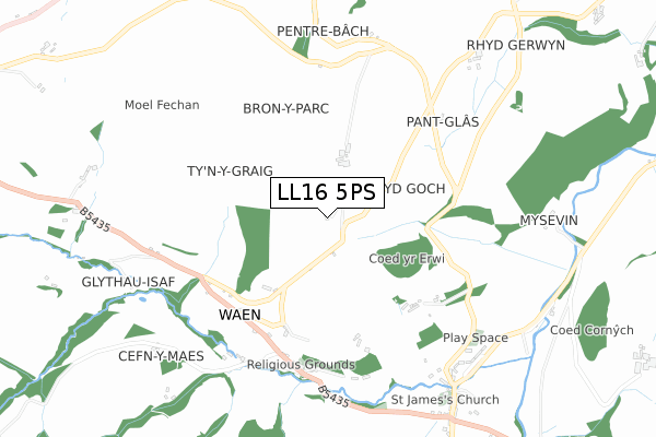 LL16 5PS map - small scale - OS Open Zoomstack (Ordnance Survey)