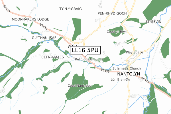 LL16 5PU map - small scale - OS Open Zoomstack (Ordnance Survey)