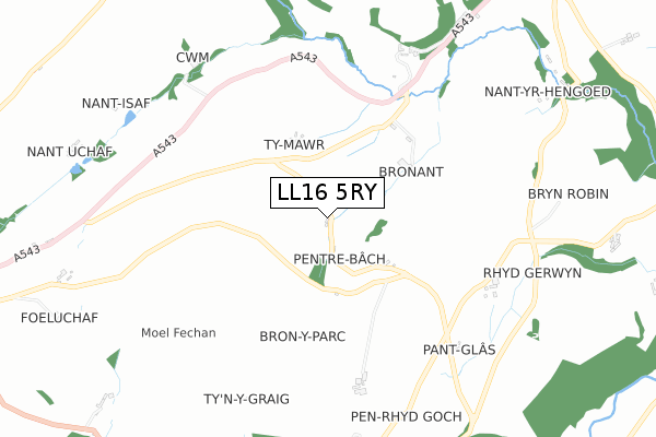 LL16 5RY map - small scale - OS Open Zoomstack (Ordnance Survey)