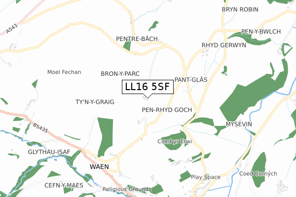 LL16 5SF map - small scale - OS Open Zoomstack (Ordnance Survey)