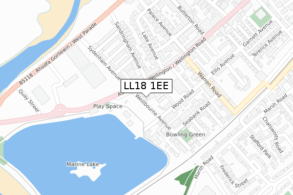 LL18 1EE map - large scale - OS Open Zoomstack (Ordnance Survey)