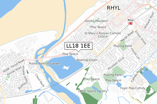 LL18 1EE map - small scale - OS Open Zoomstack (Ordnance Survey)