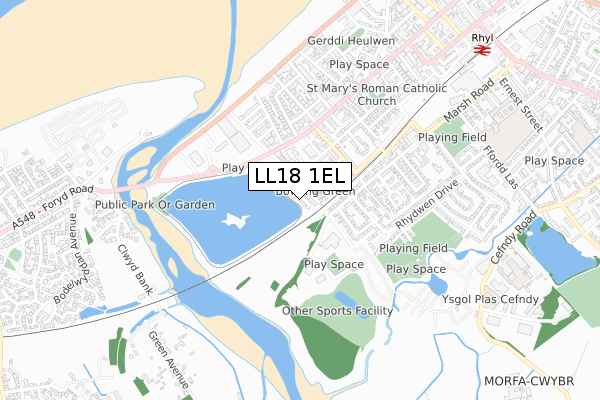 LL18 1EL map - small scale - OS Open Zoomstack (Ordnance Survey)