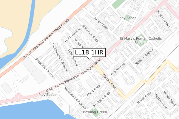 LL18 1HR map - large scale - OS Open Zoomstack (Ordnance Survey)