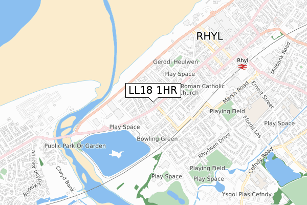 LL18 1HR map - small scale - OS Open Zoomstack (Ordnance Survey)