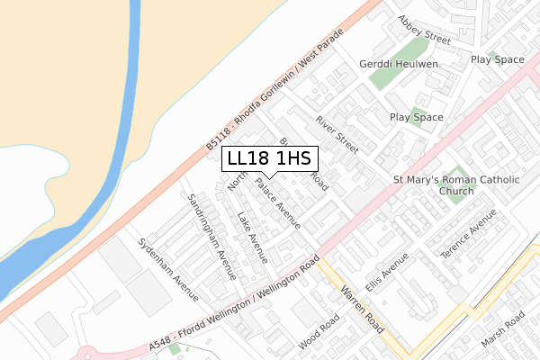 LL18 1HS map - large scale - OS Open Zoomstack (Ordnance Survey)