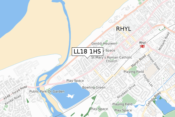 LL18 1HS map - small scale - OS Open Zoomstack (Ordnance Survey)