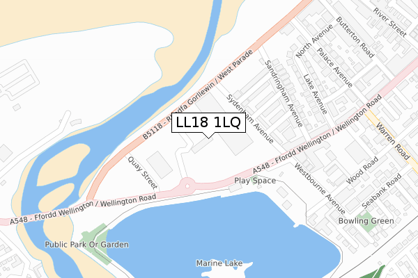 LL18 1LQ map - large scale - OS Open Zoomstack (Ordnance Survey)