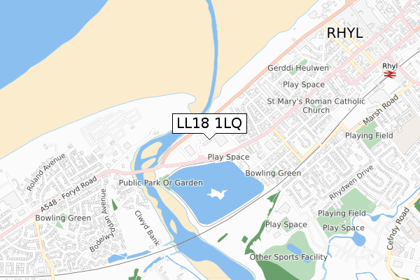 LL18 1LQ map - small scale - OS Open Zoomstack (Ordnance Survey)