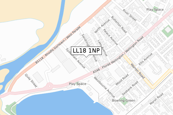 LL18 1NP map - large scale - OS Open Zoomstack (Ordnance Survey)