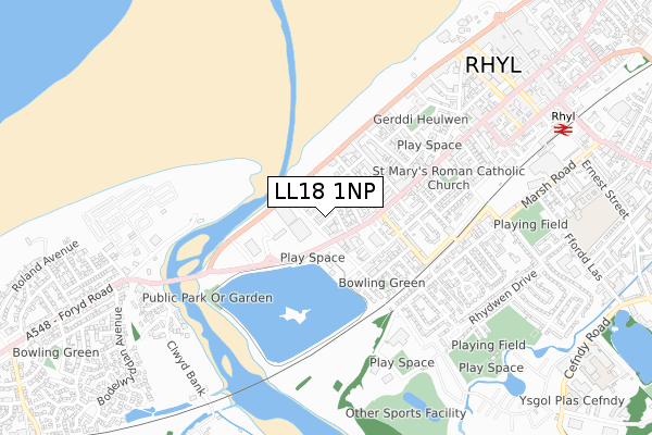 LL18 1NP map - small scale - OS Open Zoomstack (Ordnance Survey)