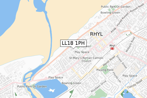 LL18 1PH map - small scale - OS Open Zoomstack (Ordnance Survey)