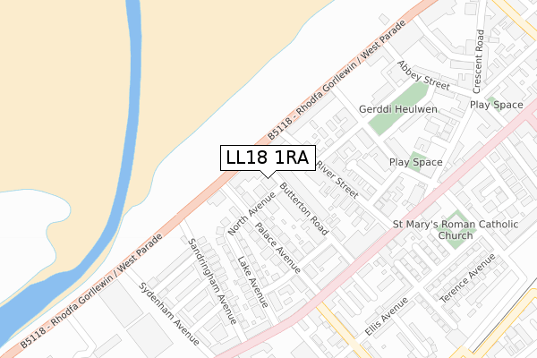 LL18 1RA map - large scale - OS Open Zoomstack (Ordnance Survey)