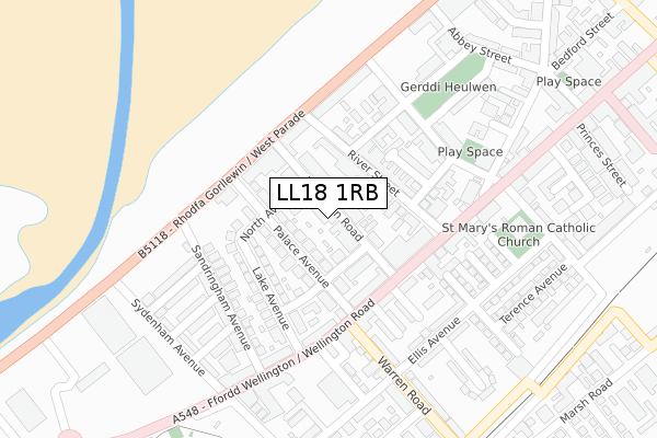 LL18 1RB map - large scale - OS Open Zoomstack (Ordnance Survey)