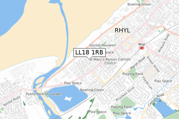 LL18 1RB map - small scale - OS Open Zoomstack (Ordnance Survey)