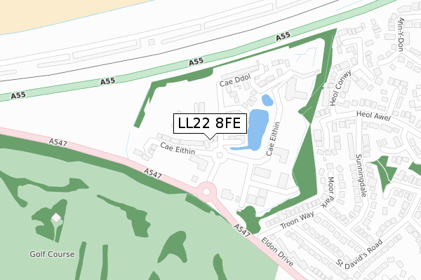 LL22 8FE map - large scale - OS Open Zoomstack (Ordnance Survey)