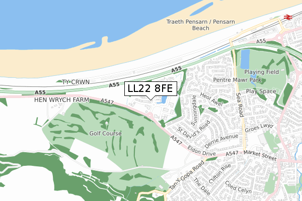 LL22 8FE map - small scale - OS Open Zoomstack (Ordnance Survey)