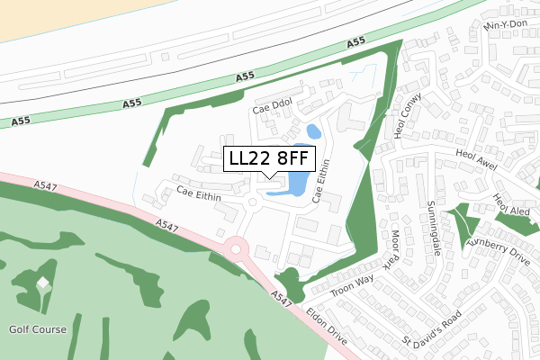 LL22 8FF map - large scale - OS Open Zoomstack (Ordnance Survey)