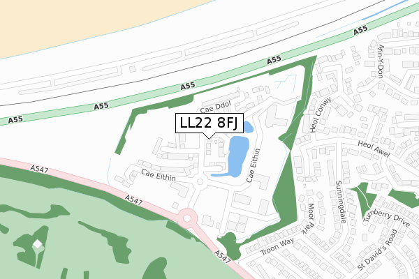 LL22 8FJ map - large scale - OS Open Zoomstack (Ordnance Survey)