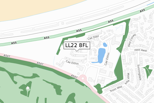 LL22 8FL map - large scale - OS Open Zoomstack (Ordnance Survey)