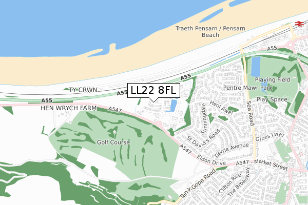 LL22 8FL map - small scale - OS Open Zoomstack (Ordnance Survey)