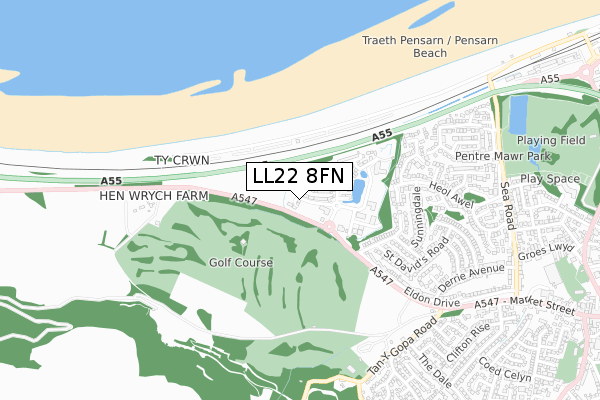 LL22 8FN map - small scale - OS Open Zoomstack (Ordnance Survey)