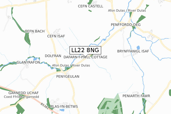 LL22 8NG map - small scale - OS Open Zoomstack (Ordnance Survey)