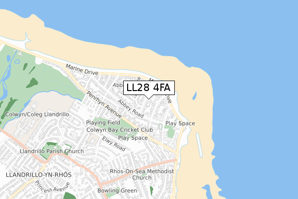 LL28 4FA map - small scale - OS Open Zoomstack (Ordnance Survey)