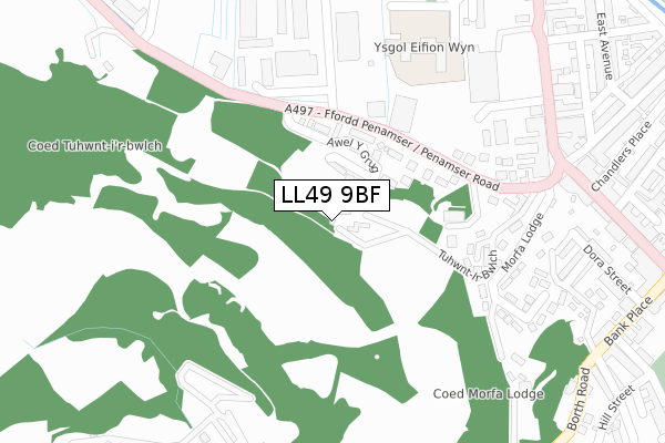 LL49 9BF map - large scale - OS Open Zoomstack (Ordnance Survey)