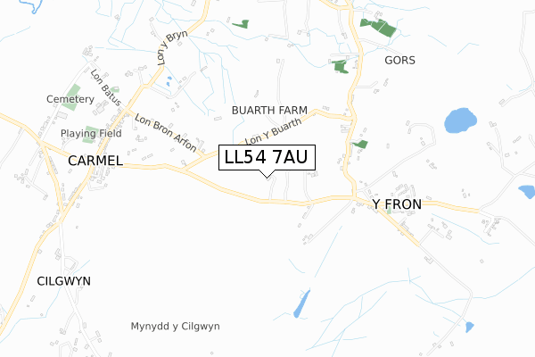 LL54 7AU map - small scale - OS Open Zoomstack (Ordnance Survey)