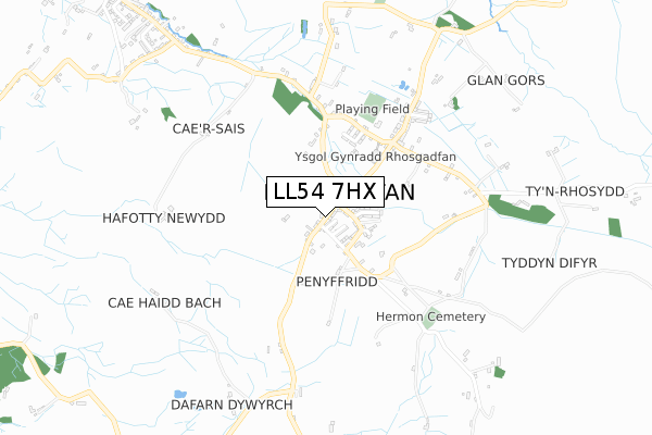 LL54 7HX map - small scale - OS Open Zoomstack (Ordnance Survey)