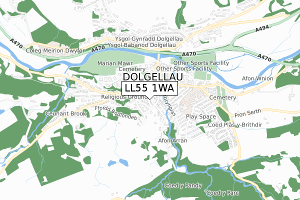 LL55 1WA map - small scale - OS Open Zoomstack (Ordnance Survey)