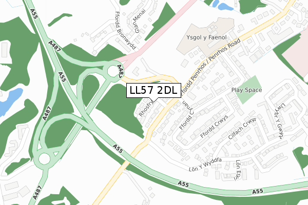 LL57 2DL map - large scale - OS Open Zoomstack (Ordnance Survey)