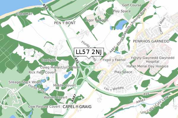 LL57 2NJ map - small scale - OS Open Zoomstack (Ordnance Survey)