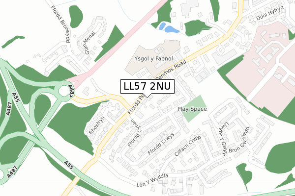 LL57 2NU map - large scale - OS Open Zoomstack (Ordnance Survey)