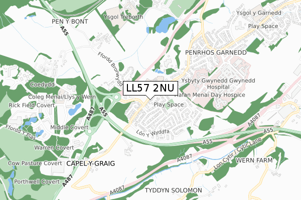 LL57 2NU map - small scale - OS Open Zoomstack (Ordnance Survey)