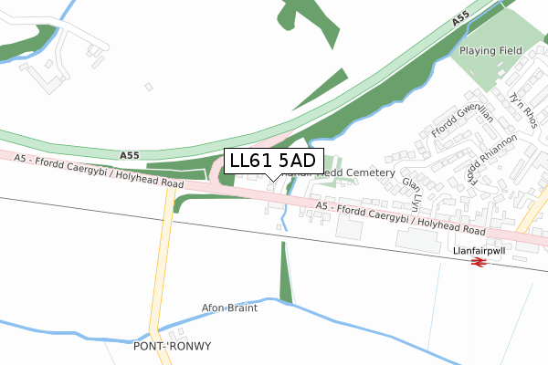 LL61 5AD map - large scale - OS Open Zoomstack (Ordnance Survey)