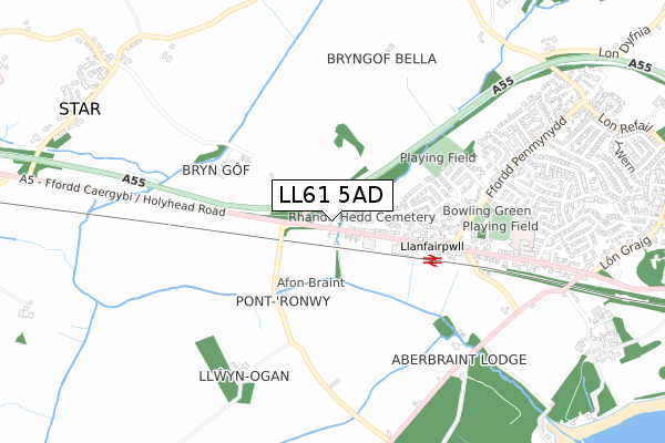 LL61 5AD map - small scale - OS Open Zoomstack (Ordnance Survey)