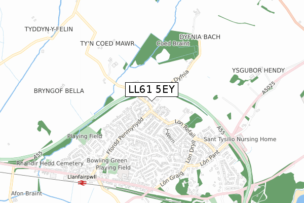 LL61 5EY map - small scale - OS Open Zoomstack (Ordnance Survey)