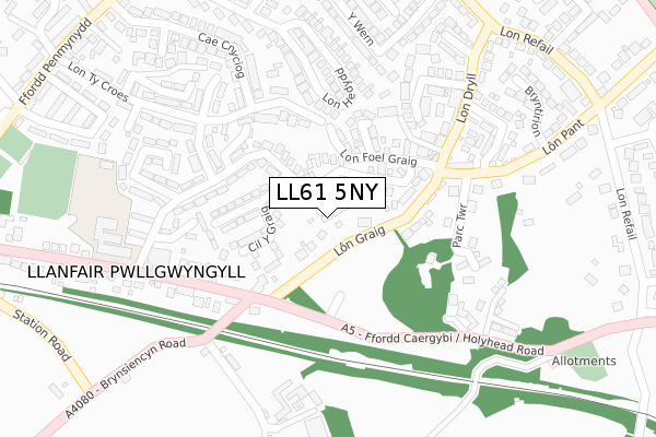 LL61 5NY map - large scale - OS Open Zoomstack (Ordnance Survey)