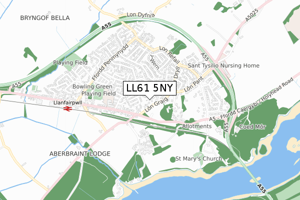 LL61 5NY map - small scale - OS Open Zoomstack (Ordnance Survey)