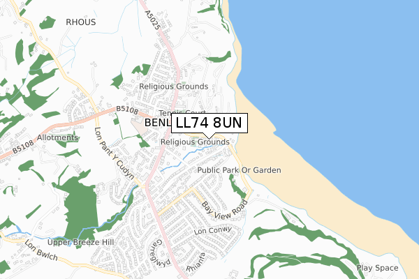 LL74 8UN map - small scale - OS Open Zoomstack (Ordnance Survey)