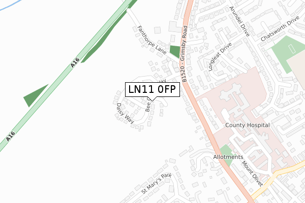 LN11 0FP map - large scale - OS Open Zoomstack (Ordnance Survey)