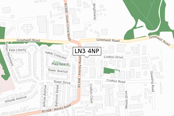 LN3 4NP map - large scale - OS Open Zoomstack (Ordnance Survey)