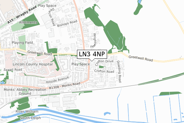 LN3 4NP map - small scale - OS Open Zoomstack (Ordnance Survey)