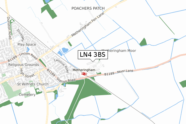 LN4 3BS map - small scale - OS Open Zoomstack (Ordnance Survey)