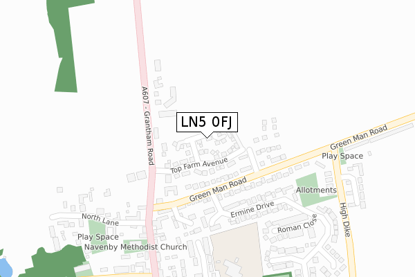 LN5 0FJ map - large scale - OS Open Zoomstack (Ordnance Survey)