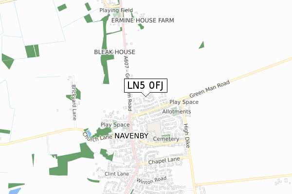 LN5 0FJ map - small scale - OS Open Zoomstack (Ordnance Survey)