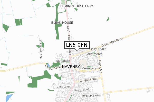 LN5 0FN map - small scale - OS Open Zoomstack (Ordnance Survey)